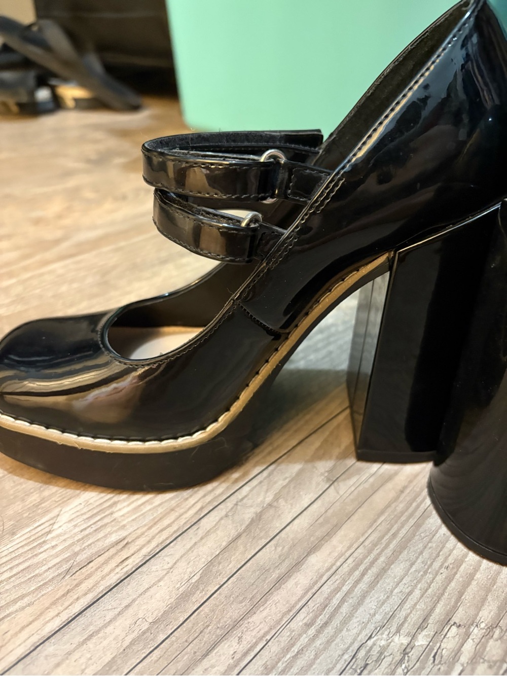 Steve Madden Black Patent Double-Strap Block Heel Pumps - Picture 7 of 10